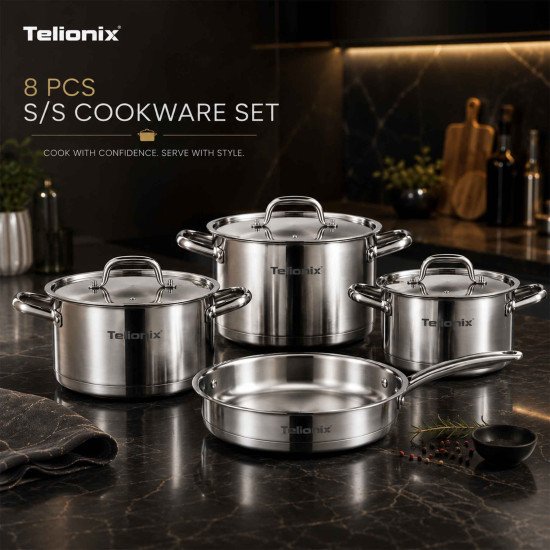 TSC3626 TELIONIX S/S COOKWARE SET 8PCS